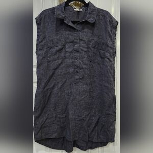Eileen Fisher Blue Chambray Dress Organic Linen Women's Size Medium